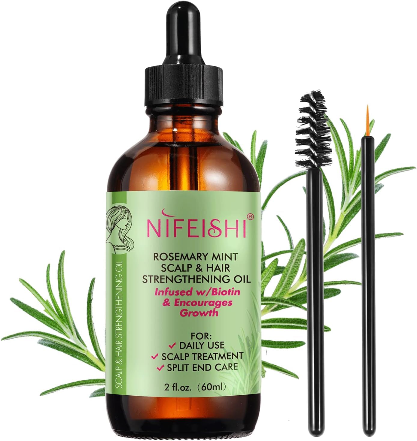 Aceite de Romero y Menta Nifeshi – Estimula el Crecimiento del Cabello (60 ml)